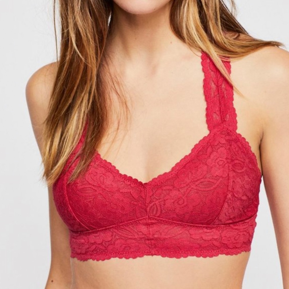 🆕NWOT Free People Galloon Lace Racerback Bralette, Red